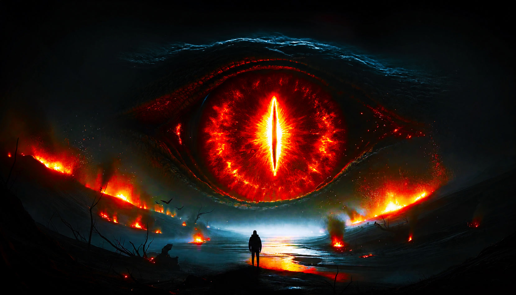 A colossal eye above a landscape from The Planet
